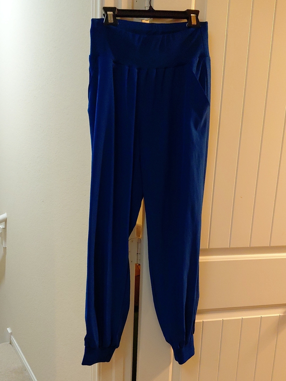 Women's Royal Blue High-Waist Draped Pants Size: Medium, And Top: Size Lg